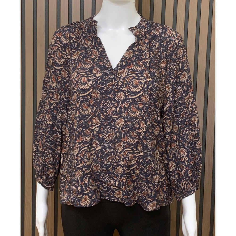 Faherty Brand  Mulit Floral Medallion Viscose Split Neck Blouse Top XS